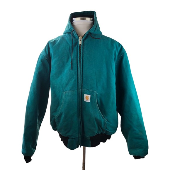 Carhartt Teal Vintage Hooded Work Jacket Lined Distressed jq1032 USA 2X-Large - Picture 3 of 12